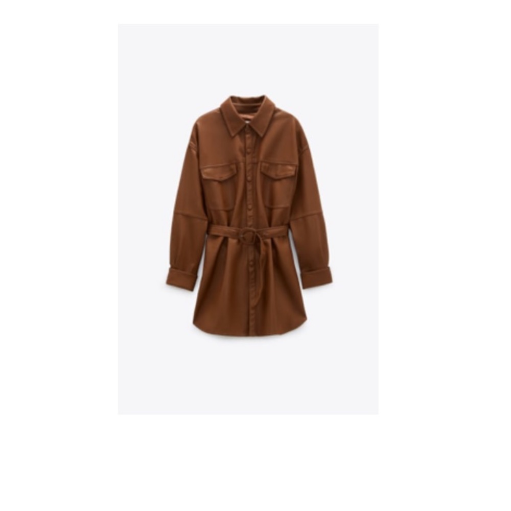 Zara belted faux leather shirt brandy